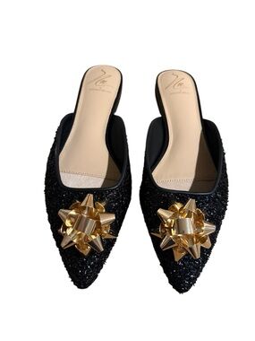 Antonio Melani x The Nat Note, the Estrella Textured Ornamented Bow Dress Mules